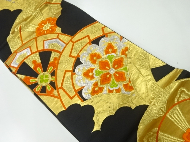 アンティーク　源氏車に華紋模様織出し袋帯（材料）